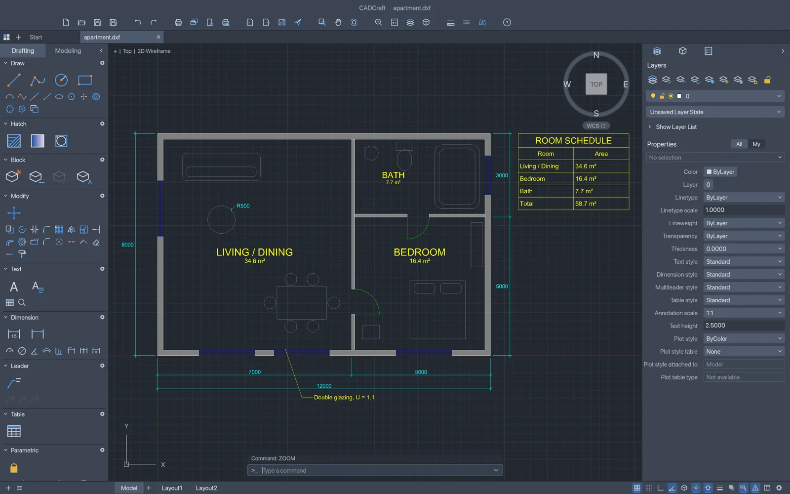 CADCraft: Bemaßter Architekturplan.