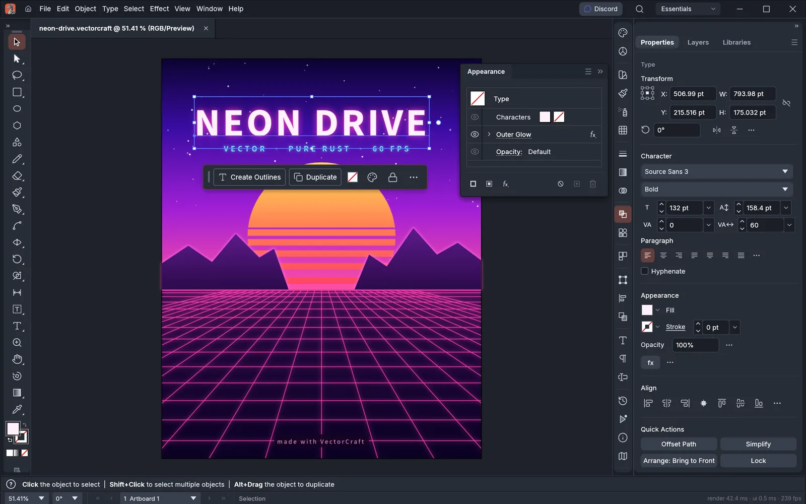 VectorCraft: Vektorposter mit Formen und Textwerkzeugen.